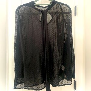 Soho NY&Co Jeans blouse with tie front detail and sheer